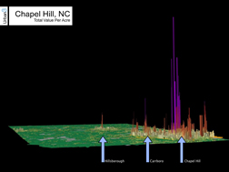 3D model of assessed value per acre of Orange County, NC.