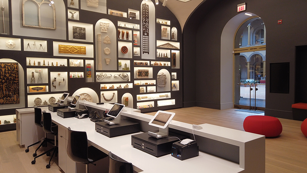 Museum Visitor Center, Ticket Desk &amp; Artifact Wall